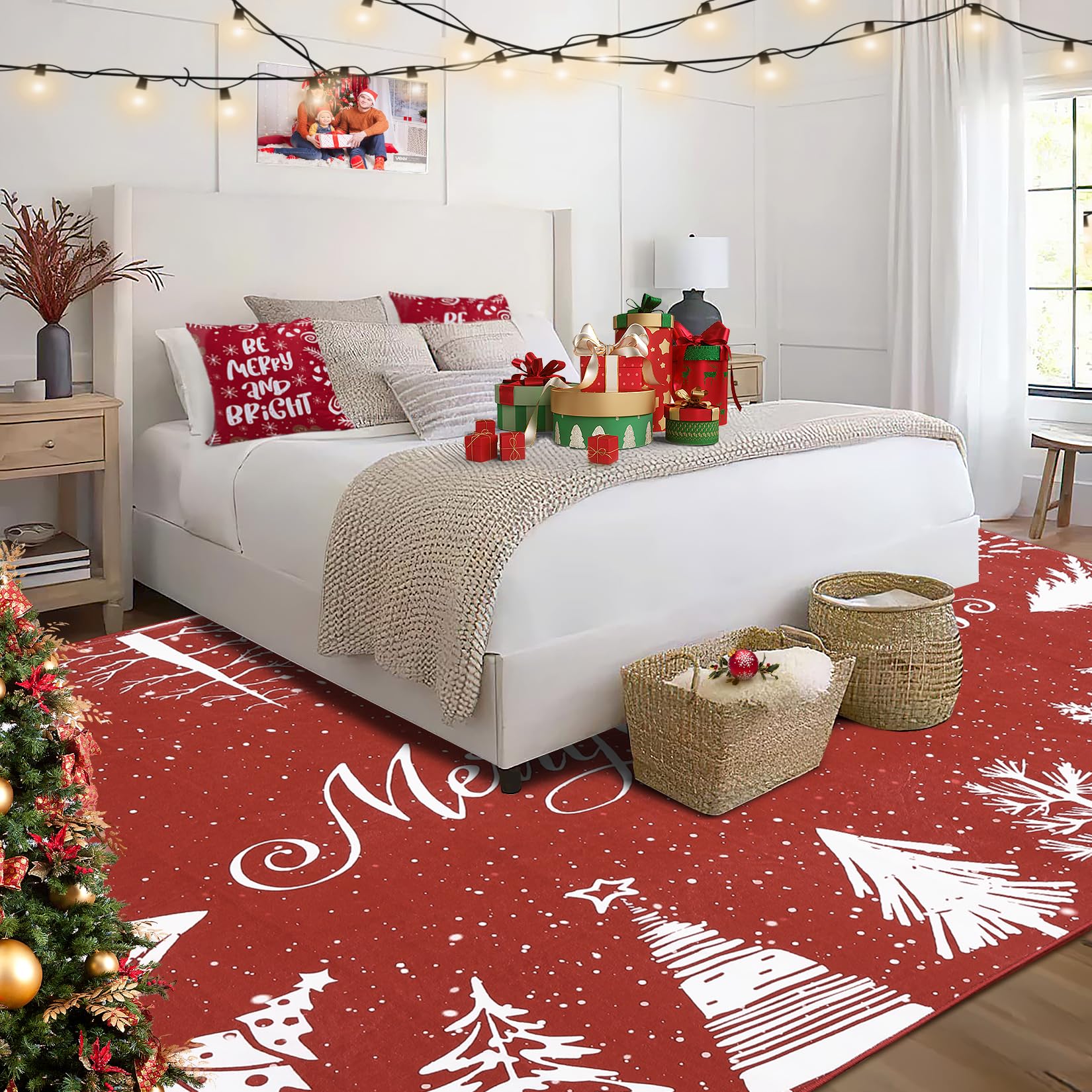 Tappeto natalizio moderno grande Garvee rosso 140x200 cm per soggiorno, camera da letto, sala da pranzo, decorazione natalizia