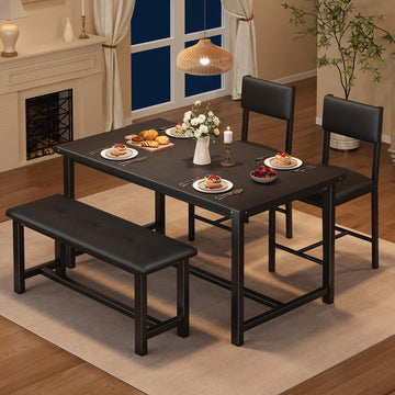 Set da pranzo Garvee per 4 persone con 2 posti imbottite e panca, MDF e acciaio, robusto, salvaspazio, per stanze e appartamenti di piccole dimensioni, grigio