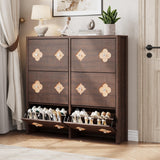 Garvee Mobile Porta Scarpe con 6 Cassetti Ribaltabili, Organizzatore Regolabile in Legno, Salvaspazio per Ingresso, Dimensioni Compatte, Colore Naturale - Brownish-Red