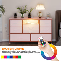 Mobile TV Garvee a 8 cassetti con illuminazione a LED e presa di corrente per soggiorno e camera da letto, legno MDF, luce RGB, ampio spazio di archiviazione, bianco