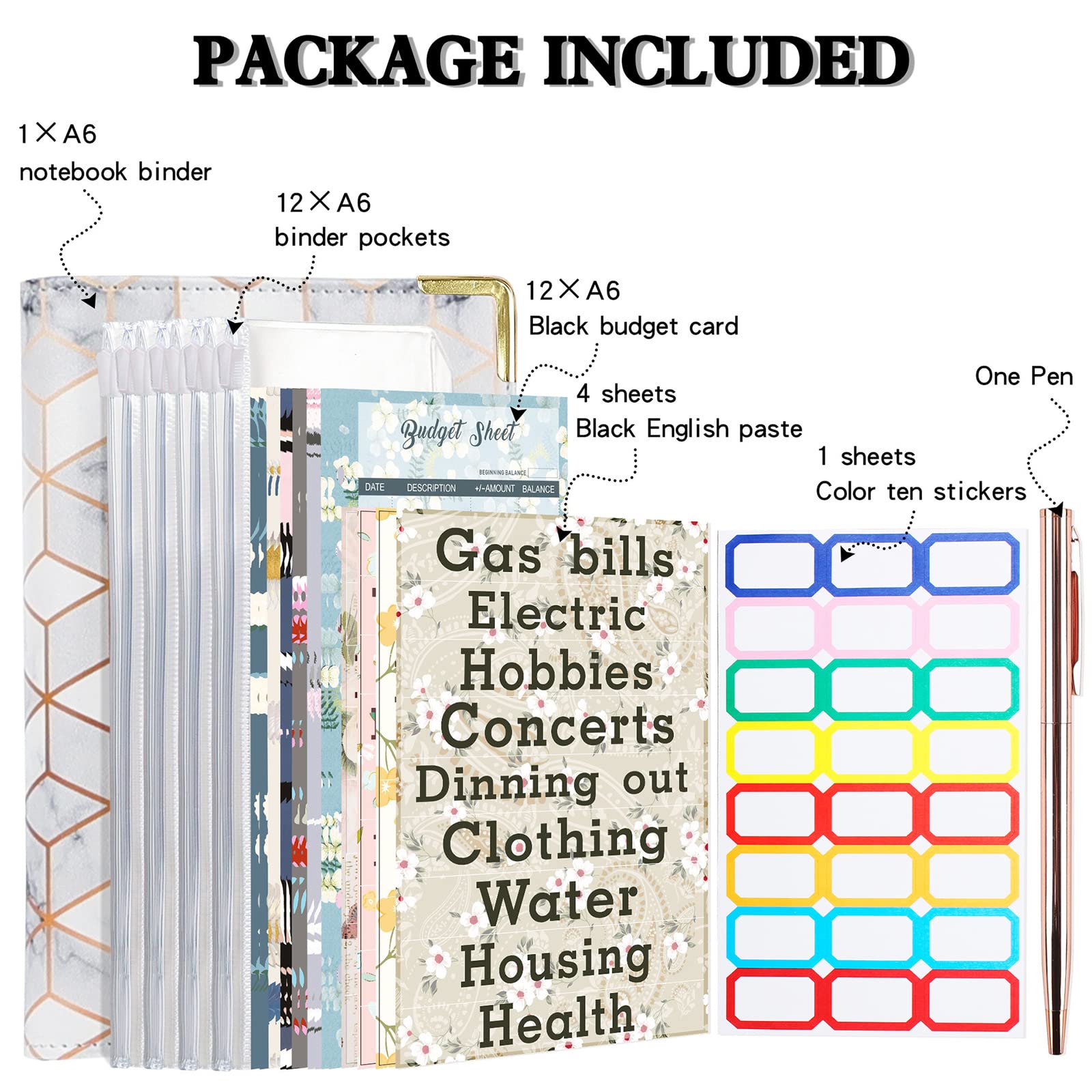 Raccoglitore ad anelli Garvee Budget Planner A6 con buste porta denaro e vano porta contanti, raccoglitore per il risparmio per il budget familiare, compatto e pratico, pellicola in PVC