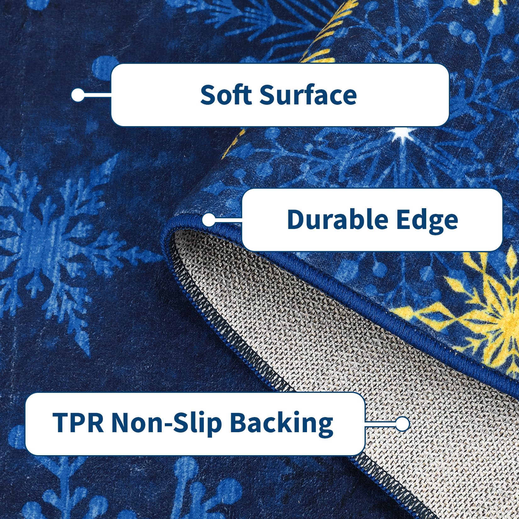 Tappeto per soggiorno Garvee, tappeto natalizio blu 160x230 cm, lavabile, morbido, motivo a fiocco di neve, per camera da letto, cucina, sala da pranzo, ufficio, decorazione natalizia