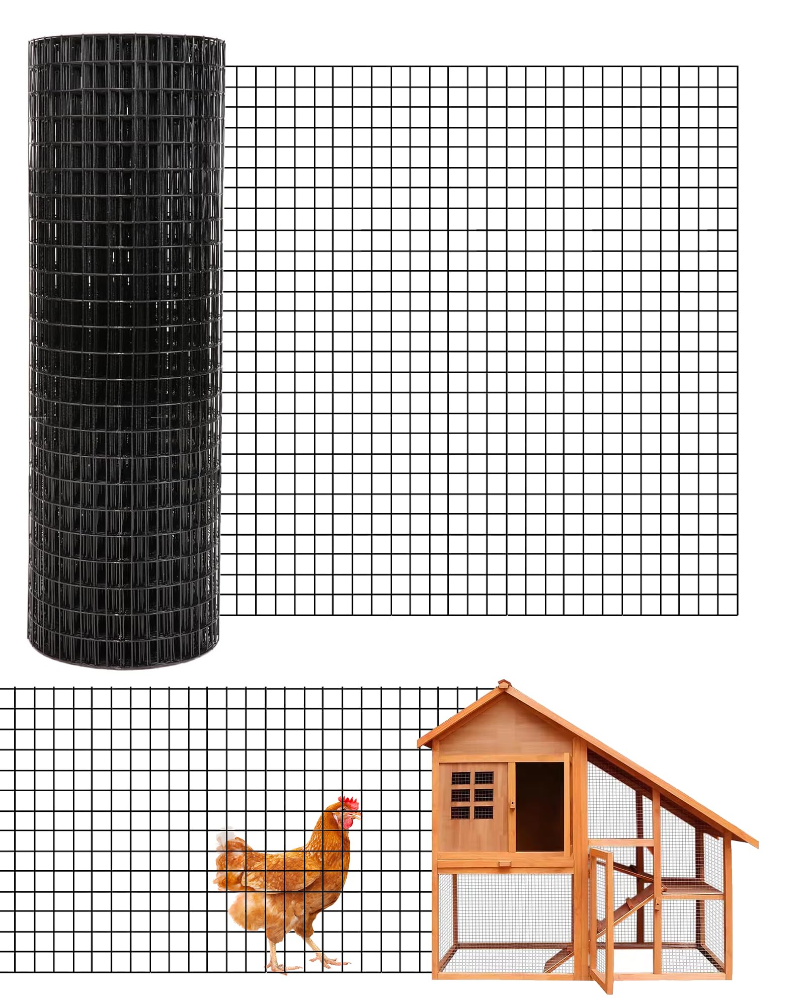 Rete metallica Garvee da 1/2 pollice 36x50 piedi, zincata 19GA, rivestita in vinile nero, antiruggine, leggermente flessibile per pollame e giardino