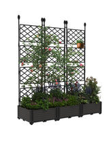 Garvee Letto da Giardino Sopraelevato 3 Pezzi con Graticcio, Plastica e Metallo, Schermo Privacy, Patio e Balcone, 41x41 cm, Nero - Nero