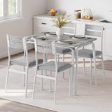 Set da pranzo Garvee per 4 persone, tavolo quadrato con 4 sedie imbottite, MDF e metallo, salvaspazio e stabile, per stanze e cucine piccole - Bianco