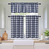 GARVEE Tende da cucina impermeabili con motivo a quadri Buffalo, 2 pannelli, 28x45 pollici, blu navy, per cucina e soggiorno