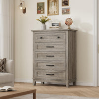 Cassettiera Garvee a 5 cassetti con ampio spazio di archiviazione, in legno MDF, tavolo impermeabile per camera da letto e soggiorno, 31,5x15,8x41,3 pollici, colore naturale