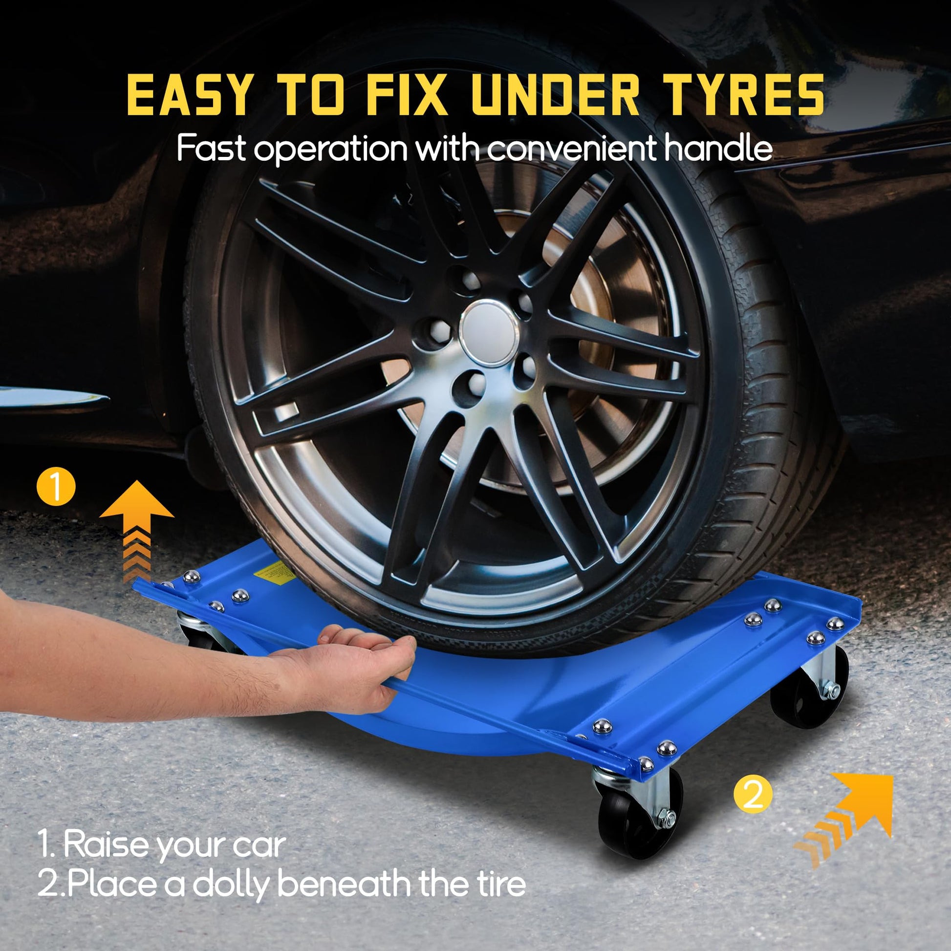 Set di carrelli portaruota Garvee Auto con 4 ruote in acciaio da 3,5" per impieghi gravosi per cambio e manutenzione pneumatici, capacità di 5000 libbre, base in acciaio extra larga, guide laterali antiscivolo