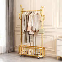 Appendiabiti in metallo Garvee con ruote e cestino per camera da letto e ufficio, 39,37x68,9 pollici, nero