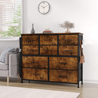 Cassettiera Garvee con 10 cassetti, tessuto, legno, piano del tavolo, guide in metallo, per camera da letto e soggiorno, salvaspazio