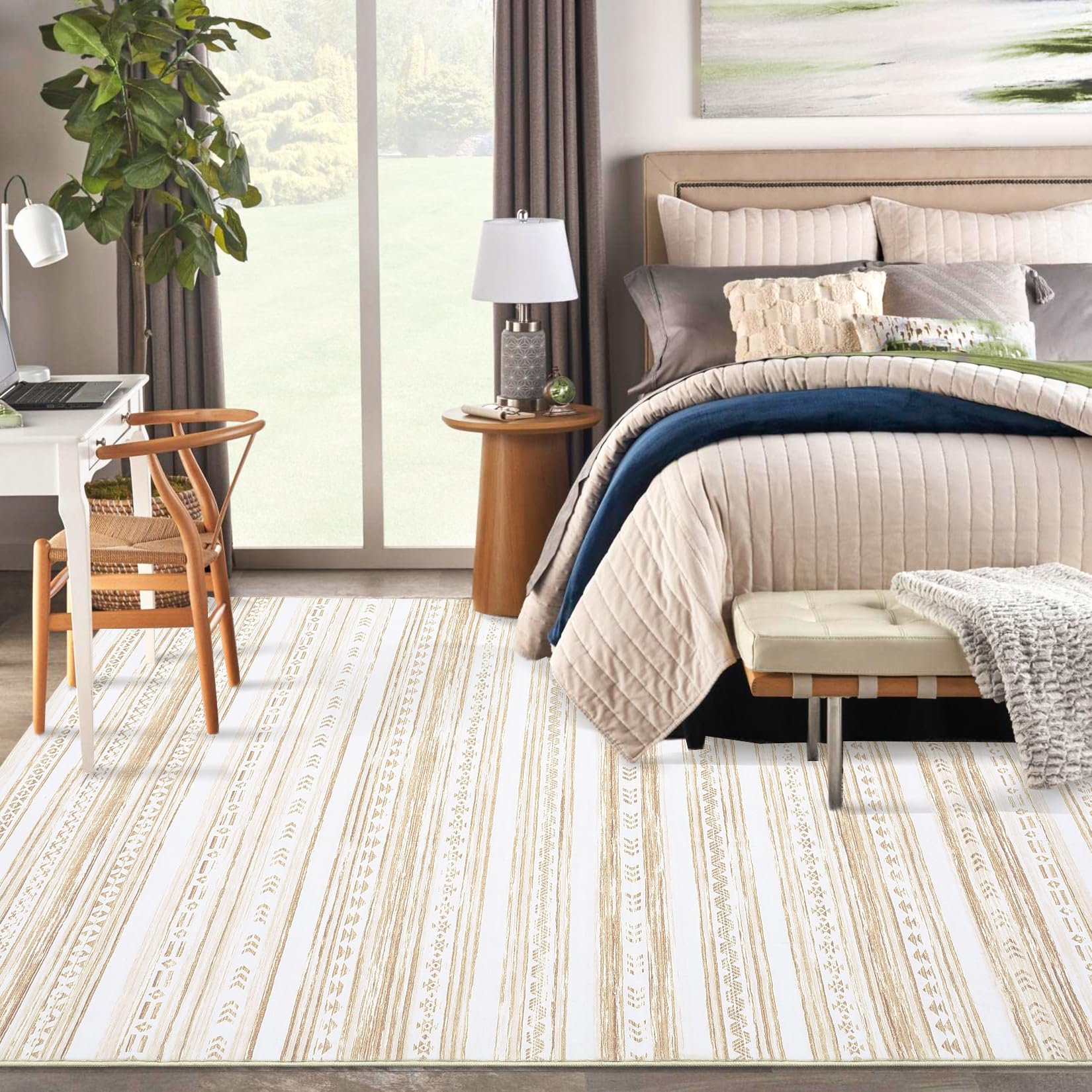 Garvee Teppich Wohnzimmer Marokkanisches Design Rutschfest Waschbar Kaschmirimitat 160x230cm Creme-Braun