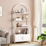 Libreria moderna ad arco a 4 ripiani Garvee con ante, struttura in metallo, per ufficio e soggiorno, altezza 71,5", bianca - Bianco