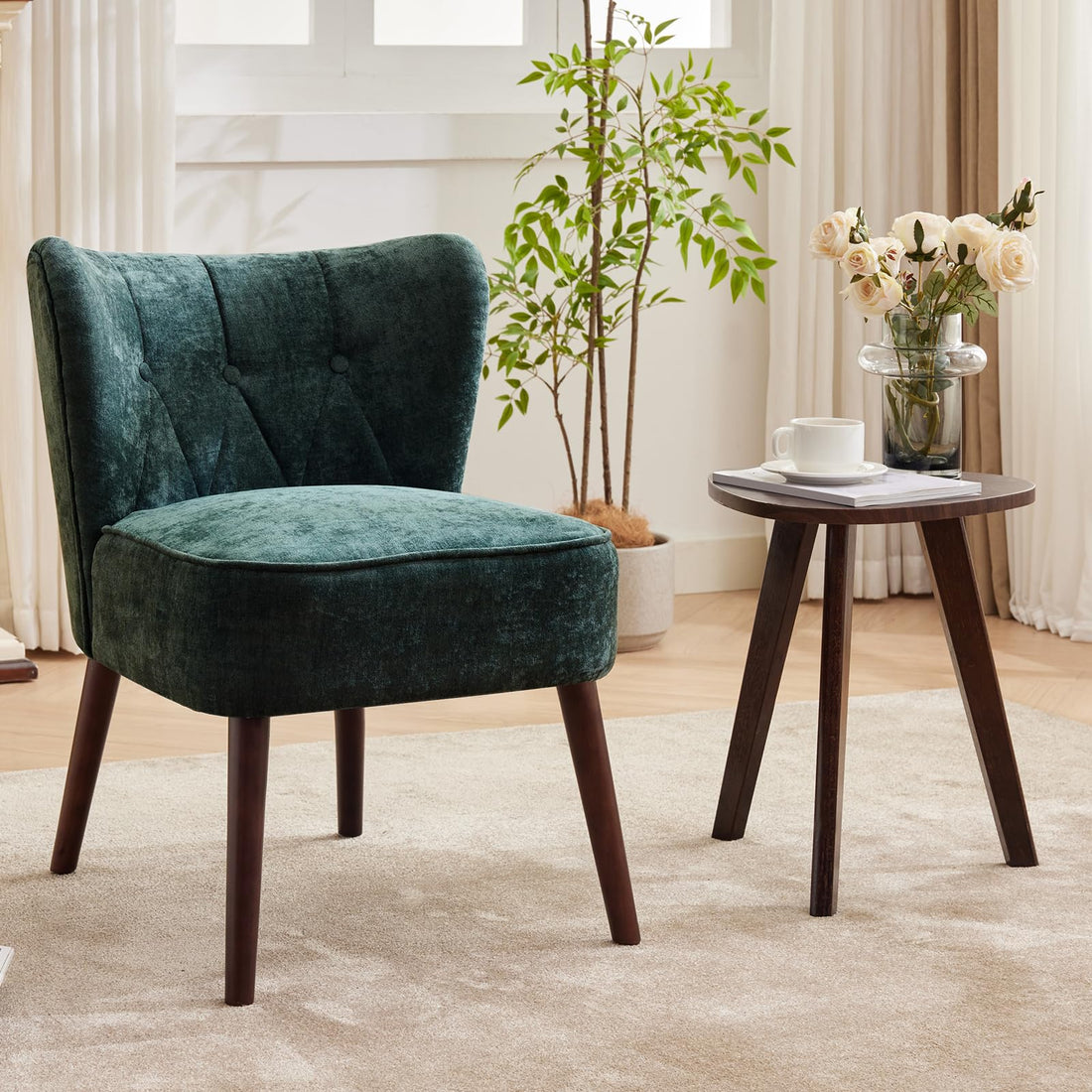 Poltrona Garvee Accent Chair senza braccioli con gambe in legno, imbottita in tessuto trapuntato, ergonomica, robusta, versatile, per soggiorno, camera da letto, multicolore