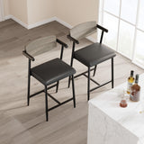 Garvee Set di 2 Sgabelli da Bar 66 cm con Braccioli, Schienale, Poggiapiedi, Seduta Larga, Metallo, Imbottiti, Grigio, per Cucina e Isola