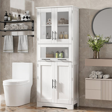 Mobiletto alto da bagno Garvee con ante in vetro, ripiani regolabili, MDF, bianco per cucina e soggiorno, 23,6"x11,8"x66,9"