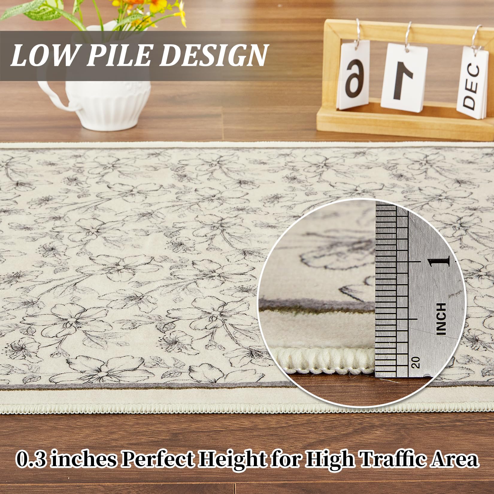 Tappeto per soggiorno Garvee 80x150 cm a pelo corto antiscivolo beige vintage floreale lavabile per cucina, cameretta, corridoio, sala da pranzo