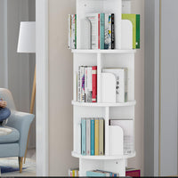 Libreria girevole Garvee da 51,2" in legno bianco, girevole a 360°, a 4 ripiani, resistente legno di pino, salvaspazio, versatile per camera da letto e soggiorno