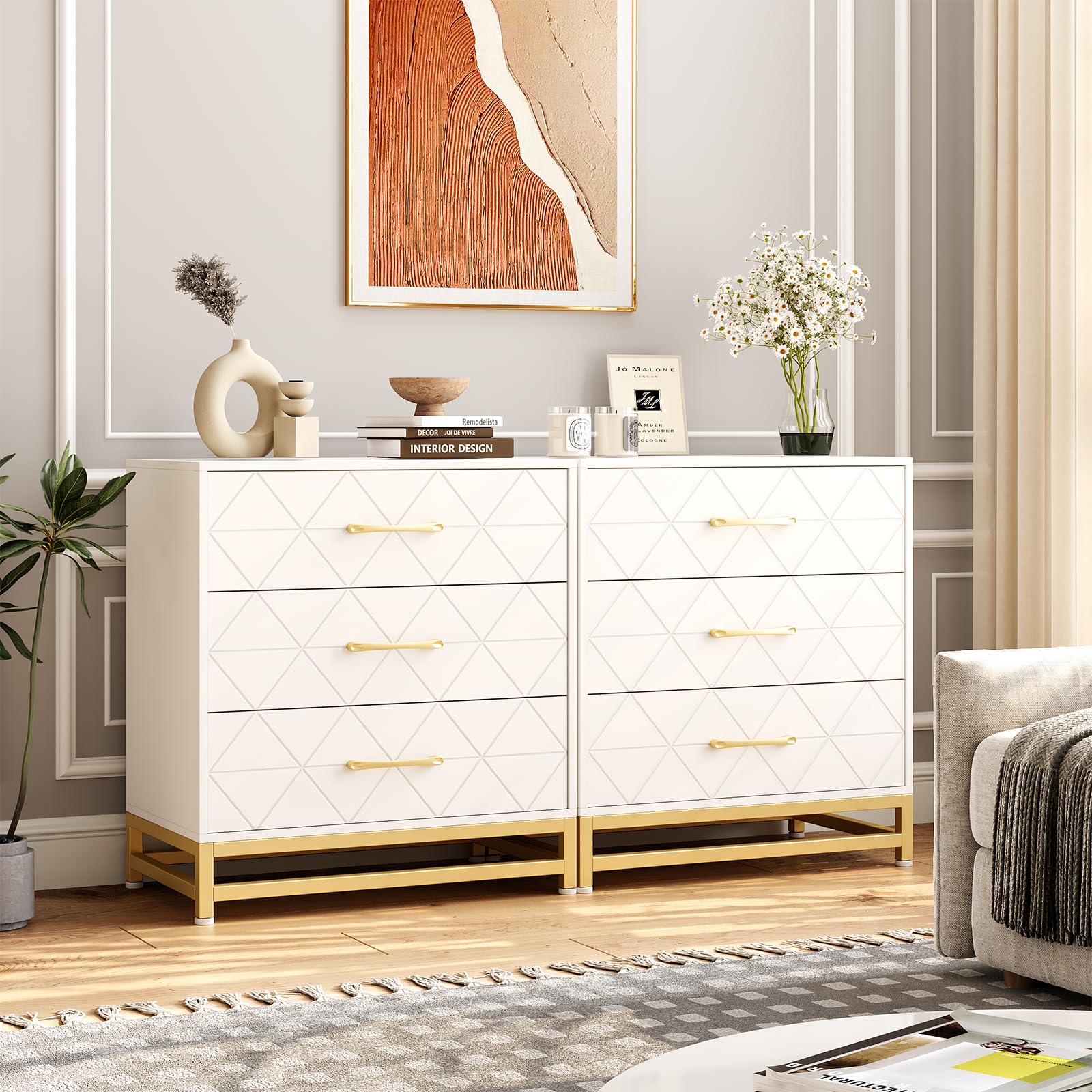 Cassettiera in legno Garvee per camera da letto, 3 cassetti, MDF, bianca, moderna, antipolvere, robusta, compatta, per corridoio o soggiorno