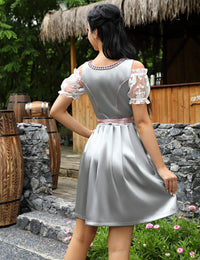 Garvee Dirndl - Abito tradizionale midi da donna, set da 3 pezzi, grigio, per l'Oktoberfest e le occasioni speciali, taglia 36