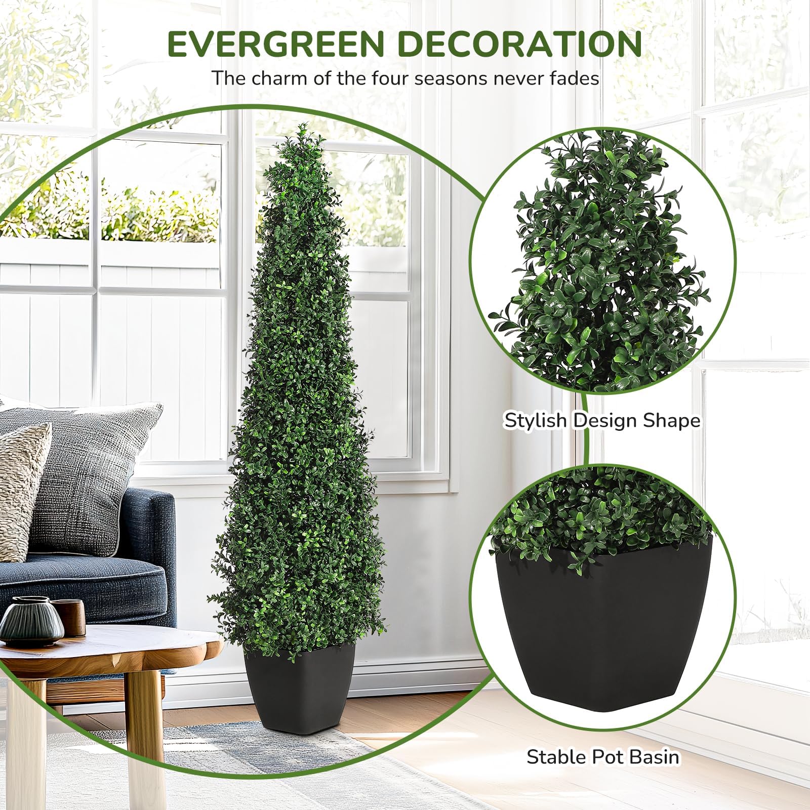 Garvee 5FT Artificiale Bosso Topiario Set da 2 Pezzi Resistente alle Intemperie Facile da Pulire per Uso Interno ed Esterno Verde
