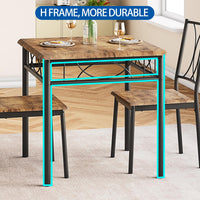 Set da pranzo Garvee da 3 pezzi per 2 persone, quadrato, salvaspazio, piano del tavolo in MDF robusto, sedie ergonomiche in legno, marrone rustico, compatto per piccoli spazi