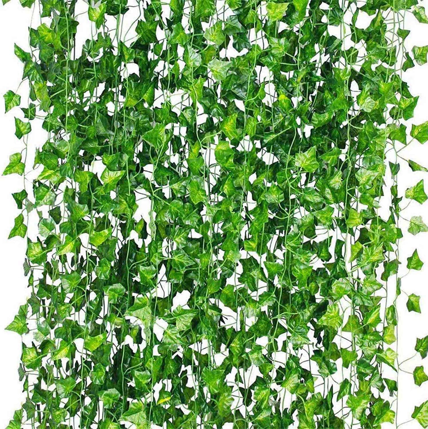 GARVEE set da 12 pezzi di viticci di edera artificiale in seta e plastica per matrimoni e giardini, 2,1 m, verde vintage