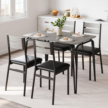 Tavolo da pranzo Garvee per 2 persone con sedie imbottite, legno MDF, struttura in metallo, salvaspazio, piccoli appartamenti, quadrato, grigio
