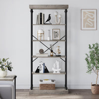 Libreria Garvee Industrial a 6 ripiani con struttura in metallo per soggiorno e ufficio, 73,6"x31,5"x11,8", stile vintage