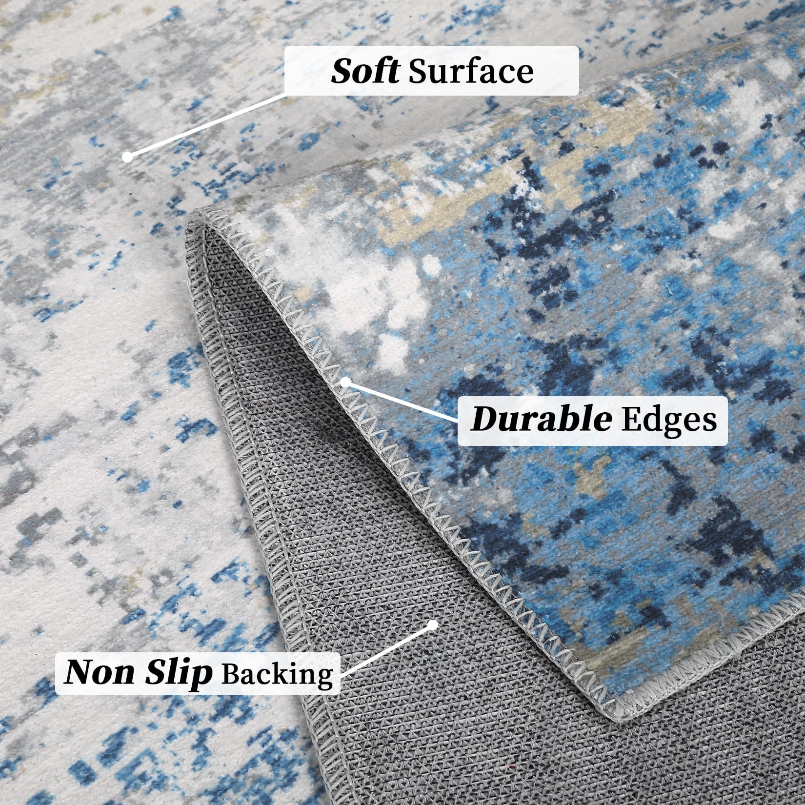 GARVEE Tappeto moderno astratto grande 160x230cm grigio blu | Resistente alle macchie, antiscivolo e morbido | Per sala da pranzo e cameretta dei bambini