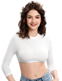 Camicetta Dirndl Garvee da donna, in pizzo, bianca, manica lunga, collo alto, camicetta Oktoberfest, taglia 40, crema