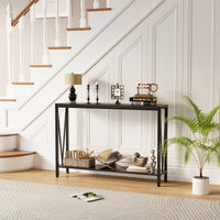 Tavolo consolle stretto a 2 ripiani Garvee per divano, ingresso, corridoio, soggiorno, 42.9x9.8x29.9 pollici, nero, salvaspazio, robusto