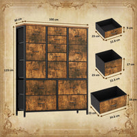 Garvee Commode en Tissu con 15 cassetti, struttura in metallo, robusto e durevole, 100x30x123 cm, camera da letto e soggiorno, grigio