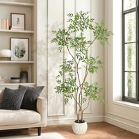 Pianta artificiale Nandina Garvee da 6 piedi con vaso in ceramica bianca per ufficio e soggiorno, realistica, facile da curare, durevole