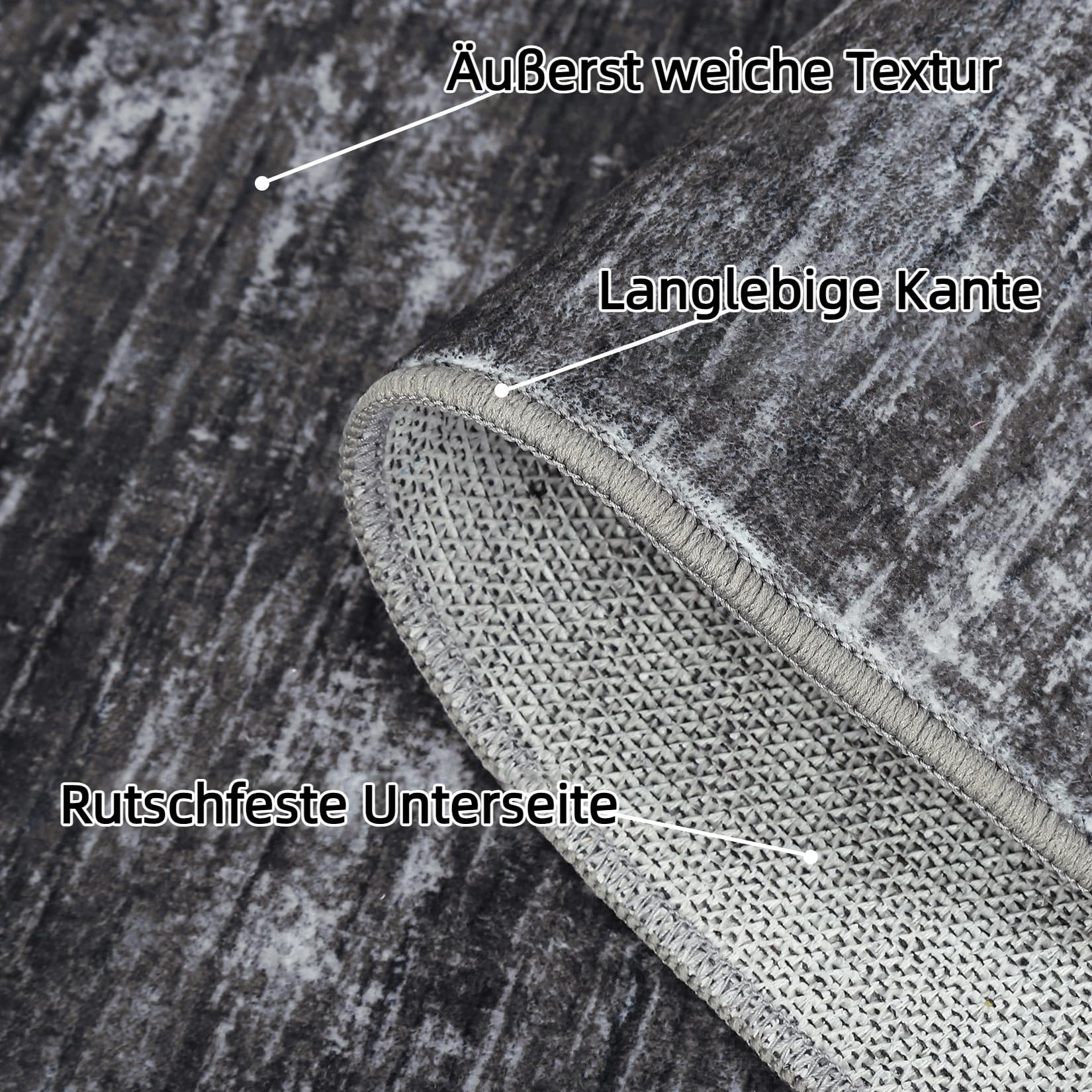 Tappeto moderno Garvee 120x170cm grigio scuro per soggiorno, camera da letto, ufficio, antiscivolo, lavabile