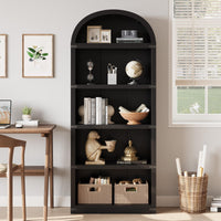Libreria Garvee con 5 ripiani, stile fattoria ad arco, in legno con angoli in metallo, per soggiorno/ufficio, 71,65x29,92x11,88 pollici, legno naturale