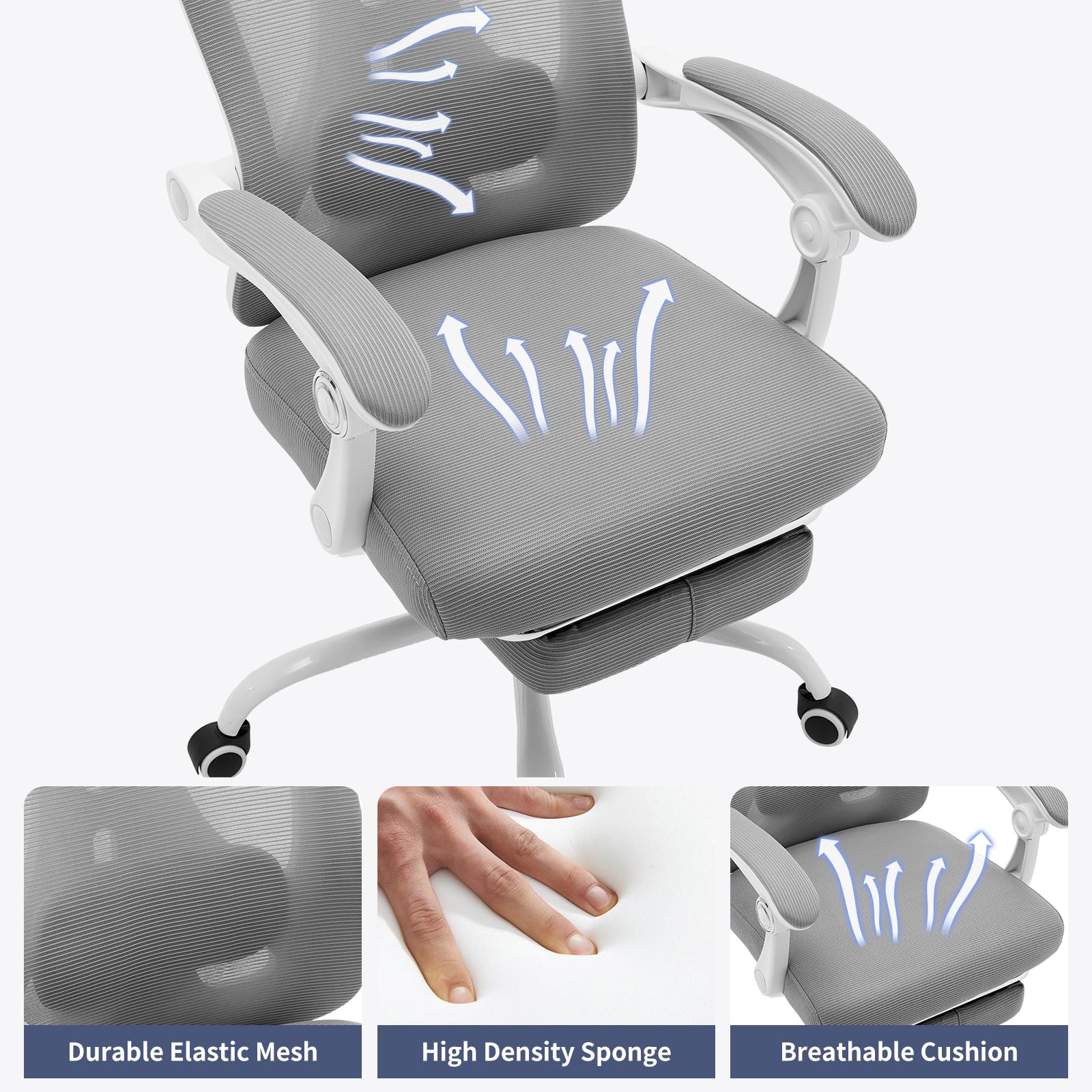 Sedia da ufficio ergonomica Garvee in rete con supporto lombare regolabile e poggiapiedi per ufficio e gaming, traspirante, comoda, nera