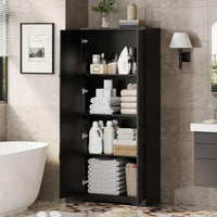Mobile dispensa alto Garvee da 152.4 cm con 2 ante, ripiani regolabili, legno P2, maniglie in metallo, nero, per cucina e bagno, indipendente, 59.9 cm L x 30.2 cm P x 152.4 cm A
