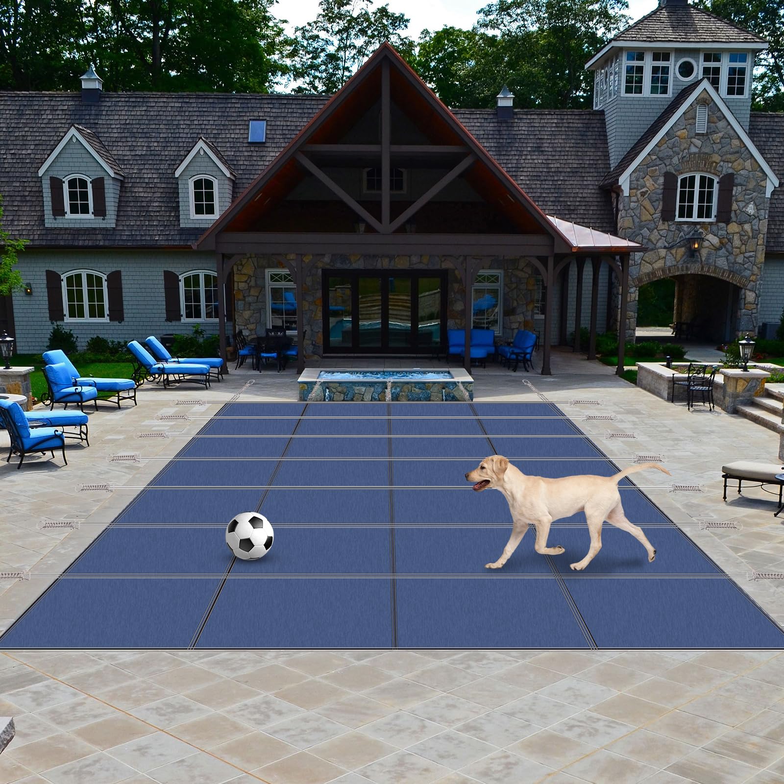 Copertura di sicurezza per piscina Garvee per piscina rettangolari 18x34 piedi, materiale PP durevole, resistente ai raggi UV, capacità di carico di 500 libbre, include hardware di montaggio, giardino e hotel