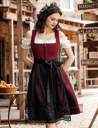 Garvee - Set da 3 pezzi in Dirndl tradizionale midi da donna per Oktoberfest, Carnevale e Martedì Grasso, rosso, taglia 42