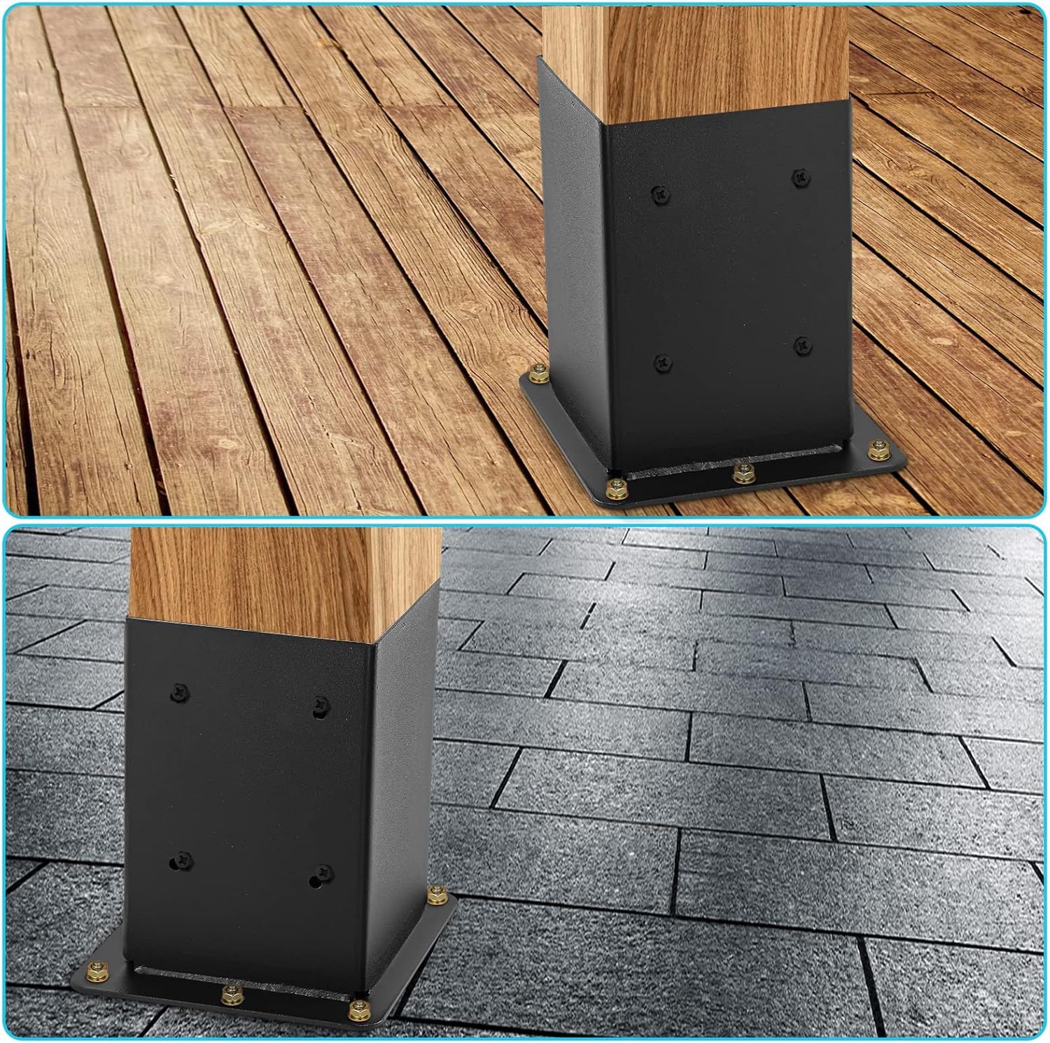 Garvee set da 4 pezzi di supporti per pali in acciaio da 2 mm per pali in legno 4x4, rinforzo su quattro lati, verniciato a polvere nero, set completo per patii e recinzioni