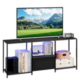 Mobile TV Garvee da 55 pollici con illuminazione a LED, ripiano aperto, cassetto in tessuto, centro di intrattenimento nero per soggiorno e camera da letto