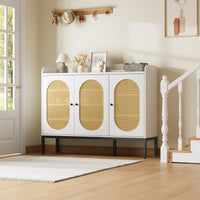 Scarpiera Garvee con 3 ante in rattan, ripiani regolabili, legno MDF, bianco per corridoio e soggiorno, ampio spazio di archiviazione, 46,10"L x 13,9"W x 28,7"H