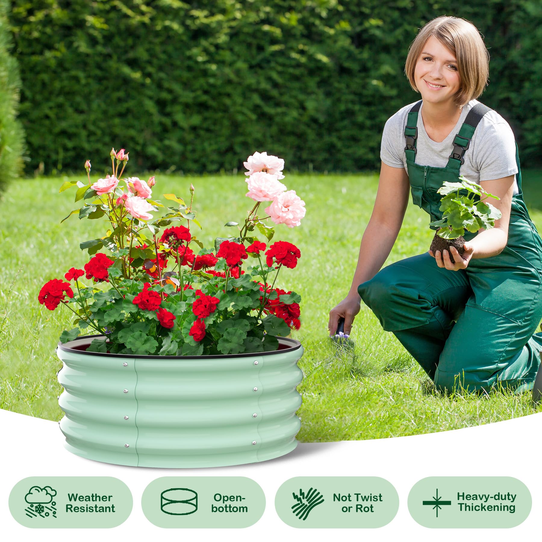 Aiule rialzate Garvee, set da 2, 2x2x1 piede, acciaio zincato, verde, per giardinaggio all'aperto