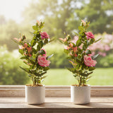 Garvee Set di 2 Fiori Artificiali in Vaso con 13 Rose in Poliestere, Decorazione Interni ed Esterni, Rosa, 13 Pezzi