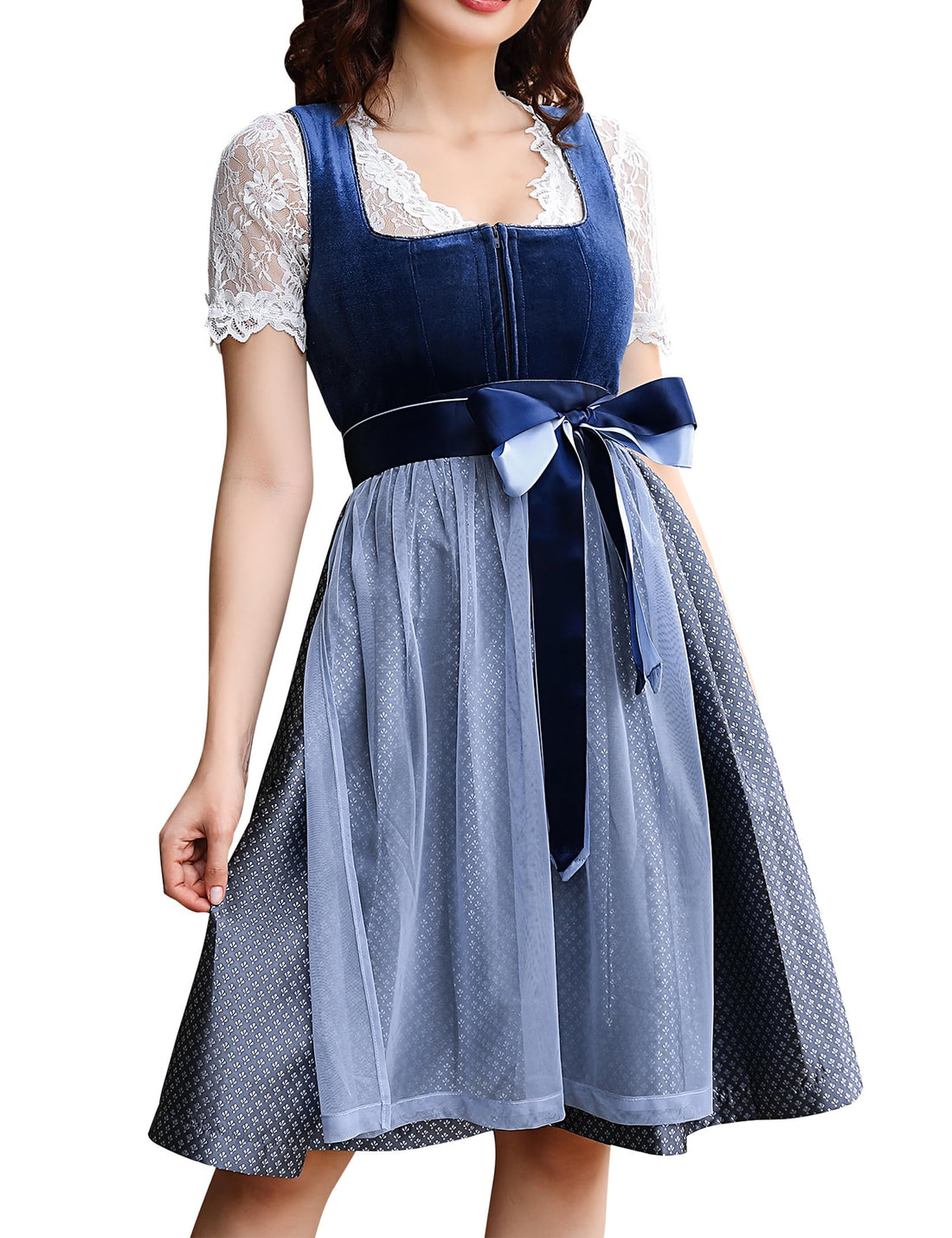 Garvee Dirndl, abito tradizionale da donna, corto e midi, 3 pezzi. Per l'Oktoberfest, grigio bluastro, taglia 46