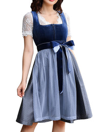Garvee Dirndl, abito tradizionale da donna, corto e midi, 3 pezzi. Per l'Oktoberfest, grigio bluastro, taglia 46