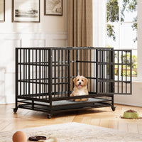 Garvee Heavy Duty Dog Crate da 42,5 pollici con doppie porte, ruote girevoli a 360°, metallo, vassoio rimovibile, pieghevole, per cani di piccola e grande taglia, per interni