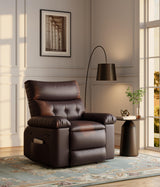 Garvee Poltrona Recliner Oversize in Pelle PU Manuale con Cuscini Spessi e Braccioli Ampi per Soggiorno e Camera, 56-69 cm, Nero - Marrone