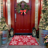 Zerbino natalizio Garvee 50 x 80 cm, rosso, lavabile, antiscivolo, con motivo a fiocco di neve