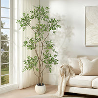 Pianta artificiale Nandina Garvee da 6 piedi con vaso in ceramica bianca per ufficio e soggiorno, realistica, facile da curare, durevole